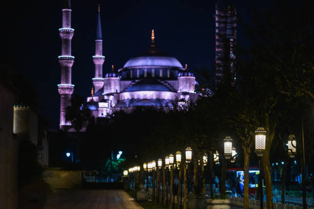 Suleymaniye Mosque and boardwalk at night, Istanbul