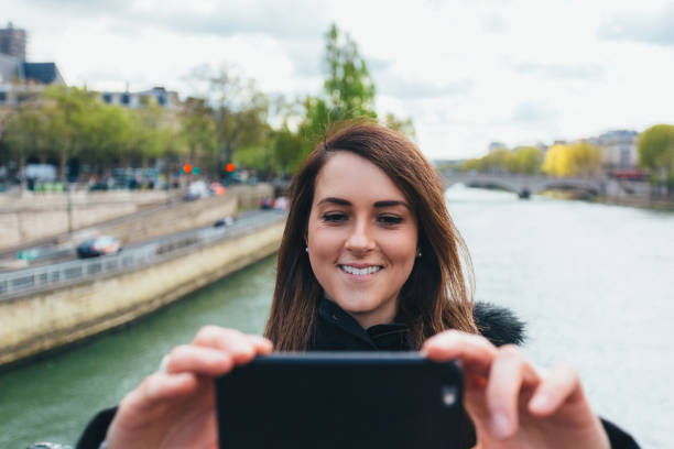Women making selfie in Paris