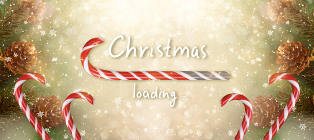 istock Christmas loading bar in candy cane form, sweet peppermint stick showing progress load, xmas holiday concept design with lollipop and decor. 2191095886