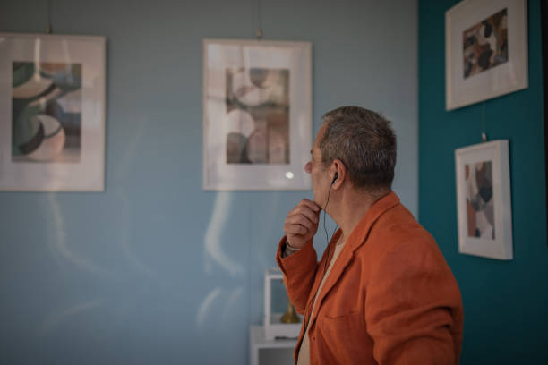 Manager/visitor of a modern photography gallery