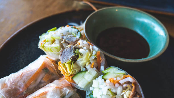 istock Delicious fresh vietnamese spring rolls food restaurant 2191102470