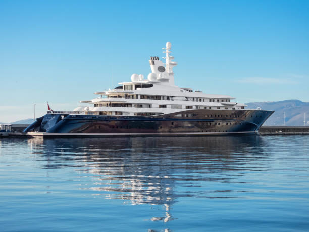 Rijeka, Croatia - December 21, 2024: Luxury yacht moored in Rijeka harbor