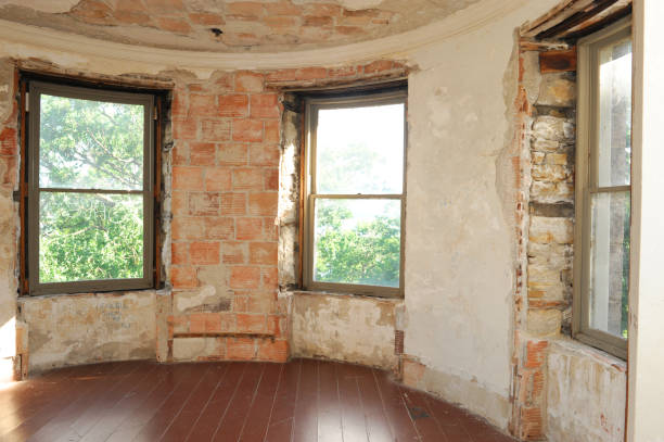 old building with interior naked brick wall need repair