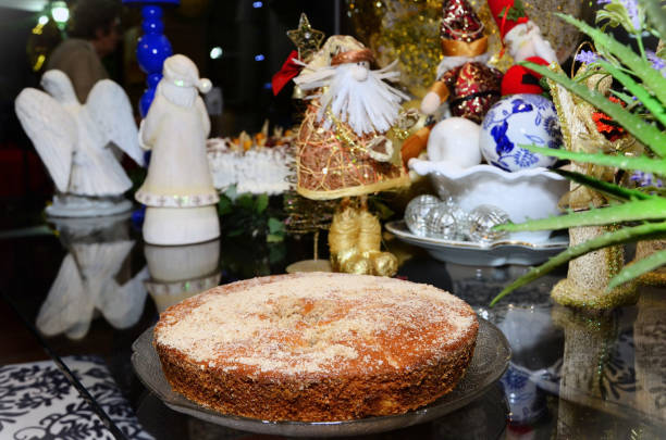 Delicious cake on beautiful Christmas table