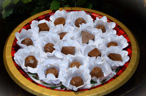 Various chocolates on a dessert plate decorating the Christmas table