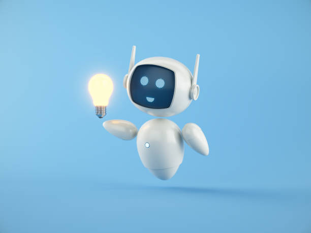 istock Light bulb in hand of Artificial Intelligence chatbot assistant on blue background. 2191122869