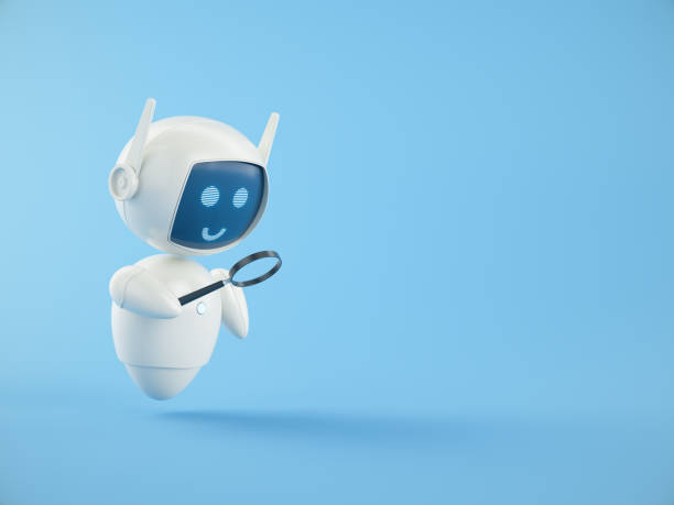 istock Magnifying glass in hand of Artificial Intelligence chatbot assistant on blue background. Search and browsing with AI. 2191122924