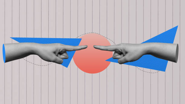 istock A human hand with a gesture of pointing each other on a colored background 2191125894