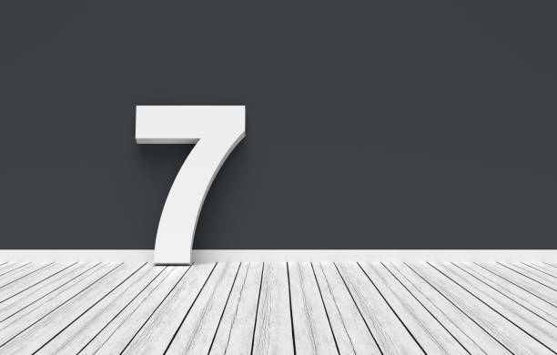istock Number seven leaning on dark gray wall in white room 2191134865