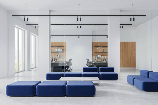 istock White business interior with chill and coworking zone, panoramic window 2191140686