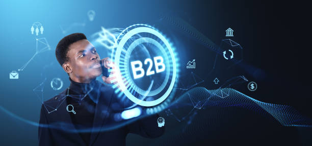 istock Businessman interacting with B2B digital interface on futuristic 2191141588