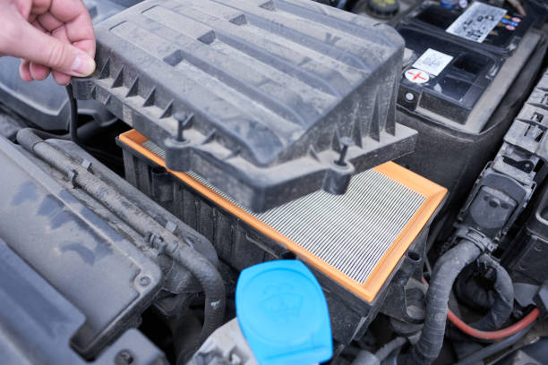 istock Car air filter in the engine compartment, close-up view. 2191147915