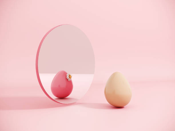 istock 3D render of an Easter egg with daisy flowers. Happy Easter - postcard, banner, pastel pink poster. 2191150861