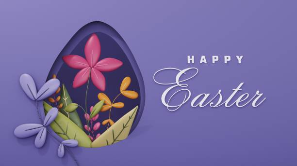 istock Happy Easter greeting card, template with bunny and eggs - 3d, render. Showcase podium, stand, platform. Festive background with cute rabbit, flowers with copy space. 2191151476