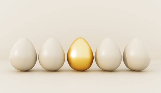 istock Abstract 3D render, Happy Easter greeting card, template with painted eggs. Holiday trend greeting card with copy space. Simple, minimalistic concept illustration for holiday events. 2191151554