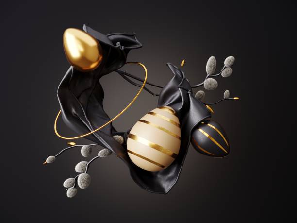 istock Happy Easter greeting card, template with painted eggs - 3D render. Simple motion concept for holiday events. 2191151612