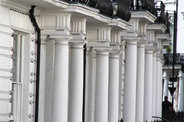 istock Elegant white columns on a classic building facade. 2191152069