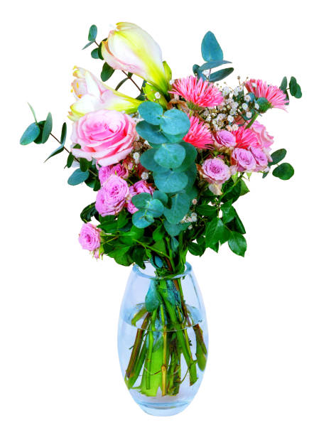 Closeup of an isolated flower arrangement in a glass vase
