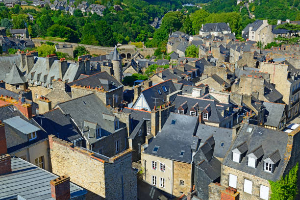 Roofs of Dinan, the historic city center. Dinan is a walled Breton town and first-class tourist attraction in Brittany, northwestern France.