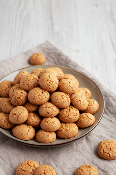 istock Homemade Italian Amaretti Cookie Biscuits on a Plate, side view. Copy space. 2191159361