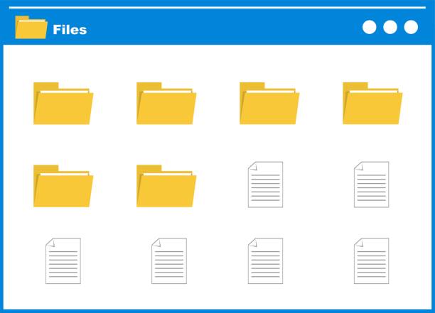 vector illustration window explorer folders files pc vector illustration window explorer with folder and file computer system windows folder icon stock illustrations