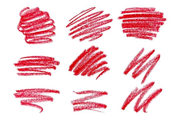 istock Collection Red Charcoal Brush Strokes, Wavy Lines Shapes. 2191165046
