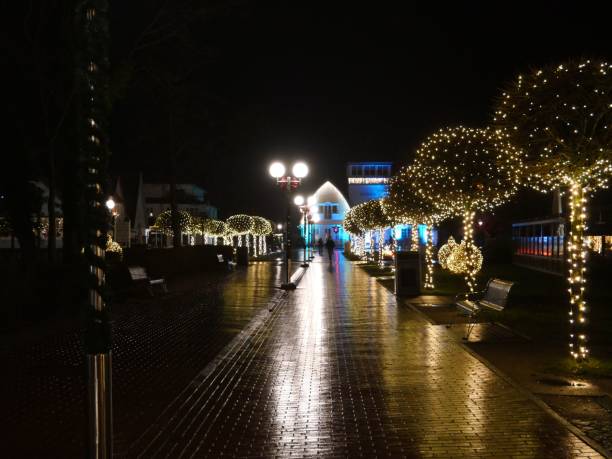 istock Illuminated pathway with fairy lights at night. 2191165572