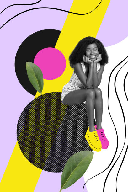 istock Vertical creative collage image black white filter smile lovely beautiful young woman sit pose model circle draw leaf yellow background 2191165973