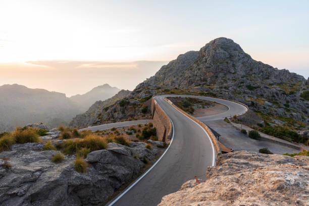 Spiral curve on mountain road, Mallorca Island, Spain