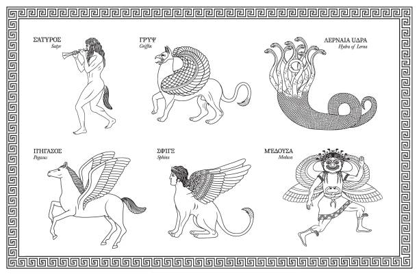Mythological Creatures Vector illustration set of Greek mythological creatures sphinx greek mythology stock illustrations