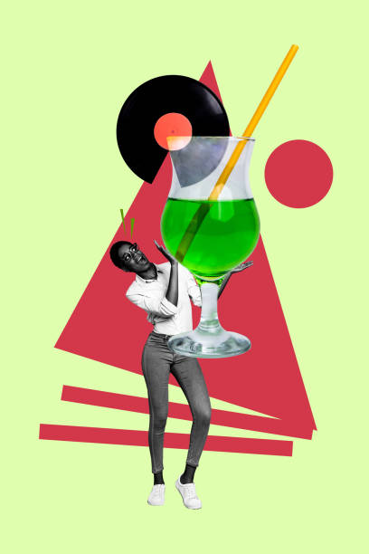 Creative vertical collage poster young shocked girl showing holding huge cocktail glass alcohol drink party retro vinyl celebration Creative vertical collage poster young shocked girl showing holding huge cocktail glass alcohol drink party retro vinyl celebration. drunk visual stock pictures, royalty-free photos & images