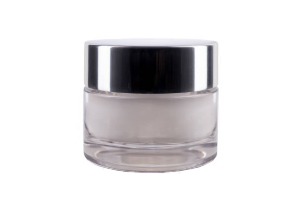 Glass jar of face cream scrub , empty mockup