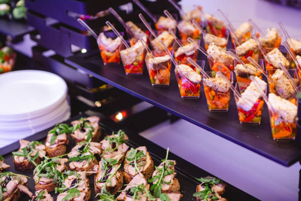 istock A contemporary hotel dining area featuring a sleek buffet setup. 2191169990
