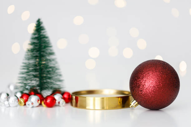Christmas ornaments with golden plinth for product placement