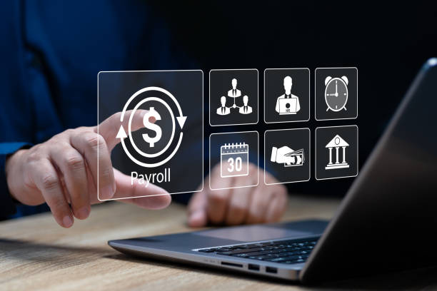 istock Payroll business management concept, Salary and retirement payments Automatic technology, Businessmen use laptops and applications to calculate payment salary, Financial, Accounting, HR, Reduce steps 2191172571
