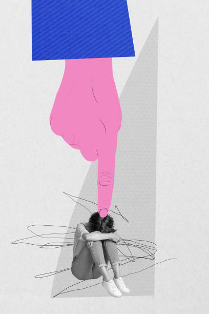 istock Vertical collage creative illustration monochrome effect upset sadness depressed young lady hide giant hand touch press support care 2191174856