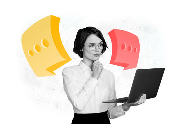 istock Creative collage picture illustration black white filter young beauty tender thoughtful lady office work laptop distance communication 2191174896