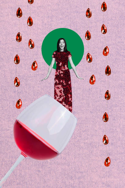istock Abstract template graphics collage image of excited funky lady enjoying red wine isolated pink color background 2191175754