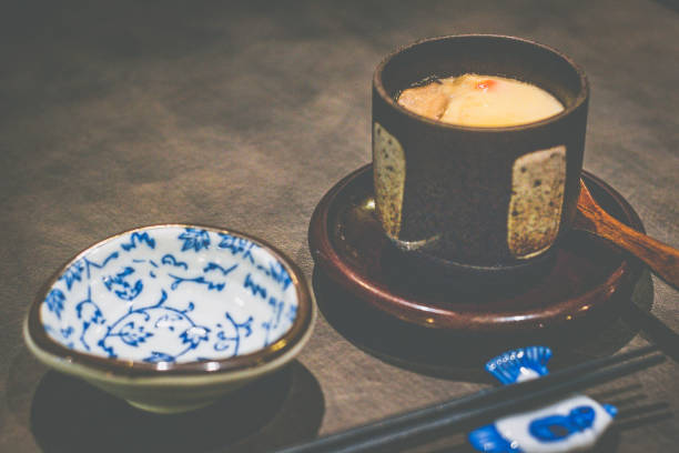 Chawanmushi Japanese steamed egg custard with chicken broth gingko nuts, prawn, mushroom
