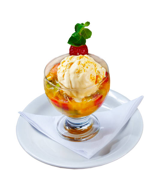 istock Fruit salad with ice cream, dessert 2191179306