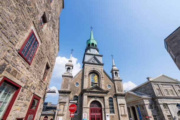 Montreal, Quebec, Canada - August 5 2021 : Notre-Dame-de-Bon-Secours Chapel. Site historique Marguerite-Bourgeoys (Chapelle Notre-Dame-de-Bon-Secours).