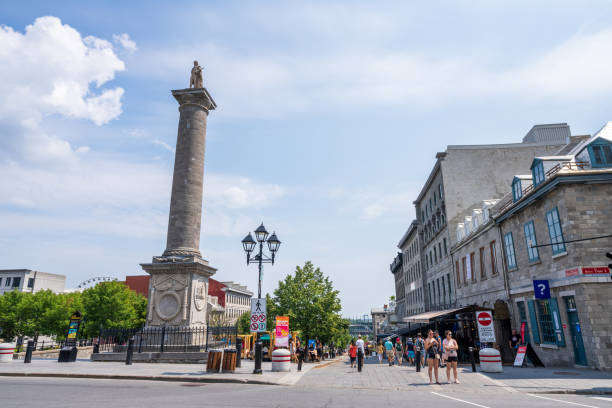 Nelson Monument (Nelson's Column) in Place Jacques-Cartier, Old Montreal. Montreal, Quebec, Canada - August 5 2021 : Nelson Monument (Nelson's Column) in Place Jacques-Cartier, Old Montreal. place jacques cartier stock pictures, royalty-free photos & images