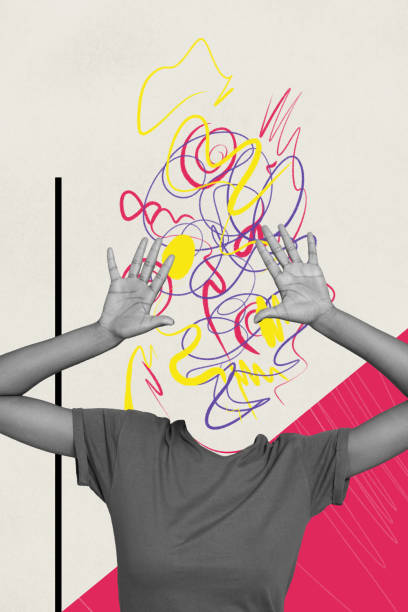 istock Vertical collage image of black white effect girl raise arms painted mess chaos instead head isolated on creative background 2191184439