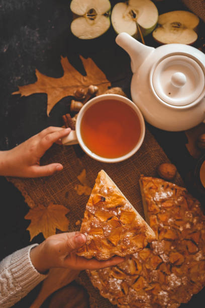 istock Apple pie and a cup of tea, cozy autumn 2191184639
