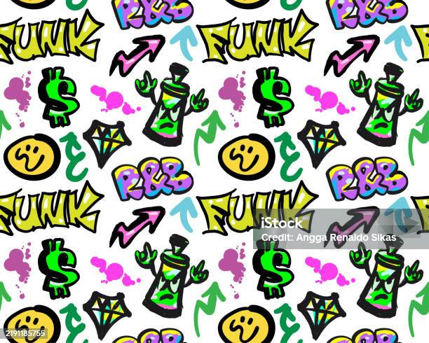 Funky Pattern Graphity Funky Graffiti Art With Hand Drawn Symbols And Typography Seamless ...