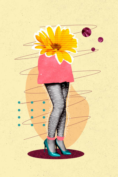 istock Vertical collage creative illustration black white filter caricature half body legs skirt sketch flower doodle exclusive colorful background 2191186490