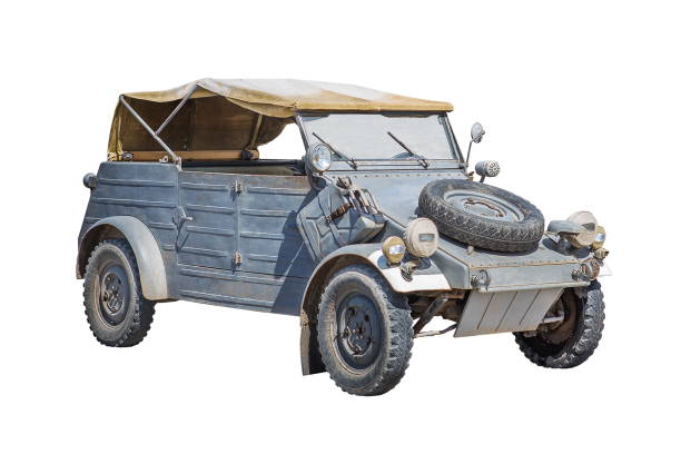 gray vintage military car isolated on white background