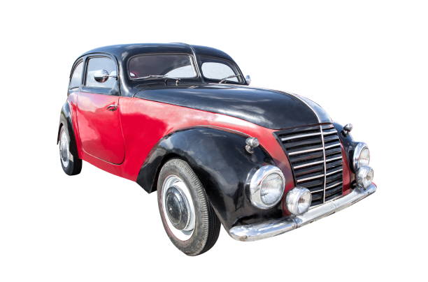 vintage black and red car isolated on white