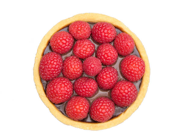 istock raspberry chocolate tart (beautiful fresh fruit berry dark cocoa sauce cake) red berries sweet cafe cut out isolated on white background 2191190565
