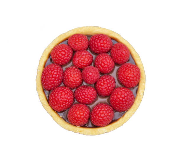 istock raspberry chocolate tart (beautiful fresh fruit berry dark cocoa sauce cake) red berries sweet cafe cut out isolated on white background 2191190694